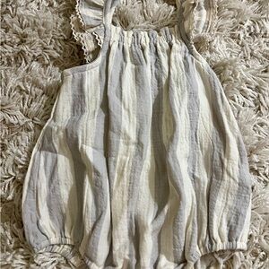 Rylee + Cru Cream and Gray Striped Bodysuit